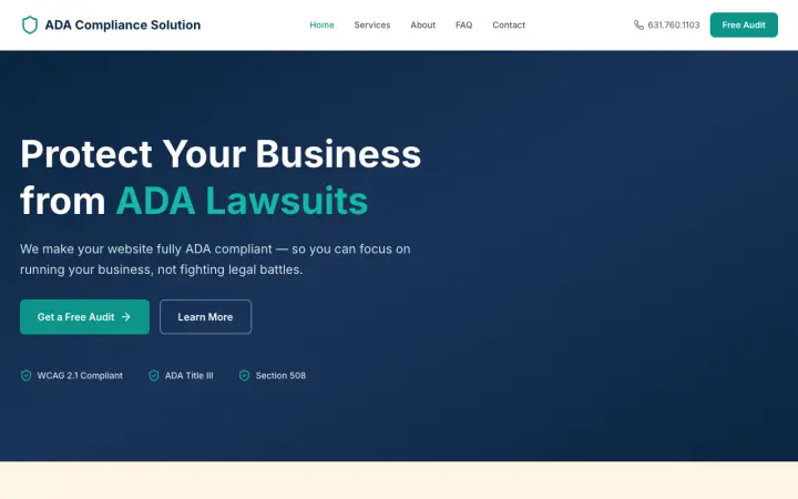 Homepage of ADA Compliance Solution