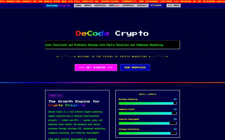 Homepage of Decode Crypto