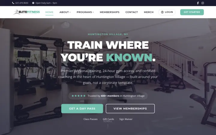 Homepage of Elite Fitness of Huntington