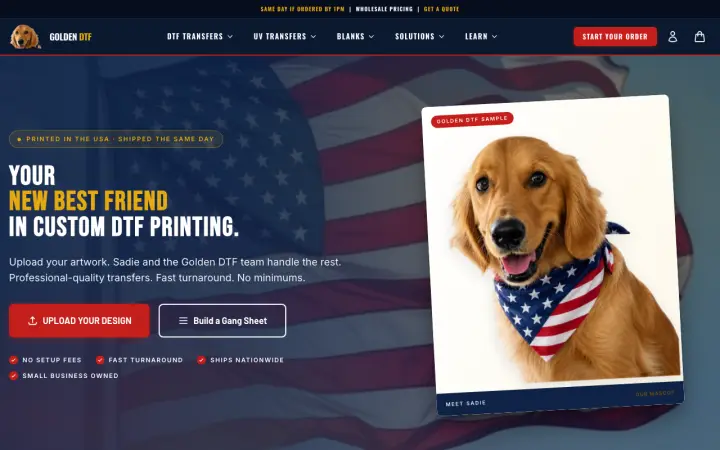 Homepage of Golden DTF