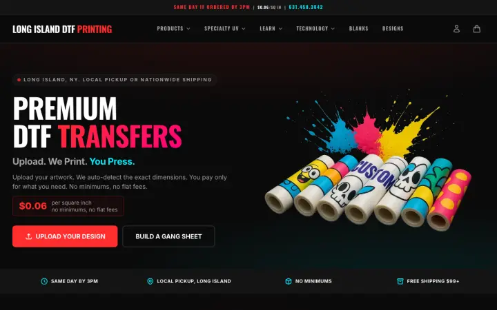 Homepage of Long Island DTF Printing