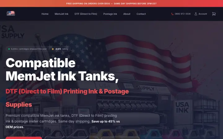 Homepage of USA Ink Supply